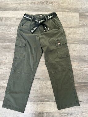 Dickies Olive Green Cargo Shorts with Logo Belt